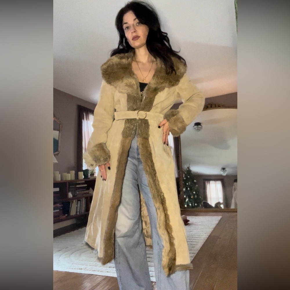 Vintage French Genuine Rabbit and Suede Penny Lane coat
